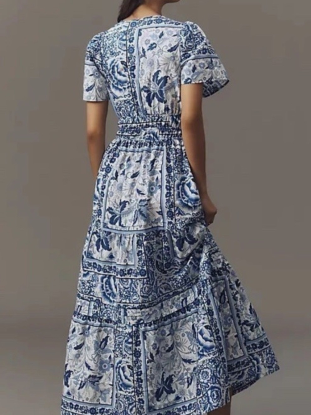 Anthropologie Somerset Blue and White Tile-Print Maxi Dress - Picture 2 of 6
